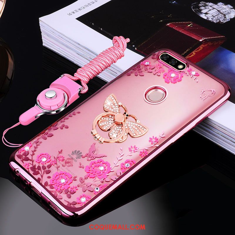 Étui Huawei Y7 2018 Silicone Incassable Anneau, Coque Huawei Y7 2018 Protection Rose