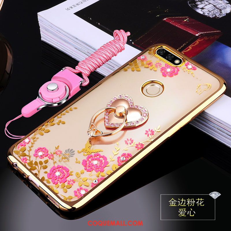 Étui Huawei Y7 2018 Silicone Incassable Anneau, Coque Huawei Y7 2018 Protection Rose