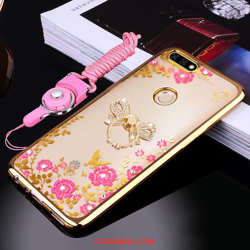 Étui Huawei Y7 2018 Silicone Incassable Anneau, Coque Huawei Y7 2018 Protection Rose