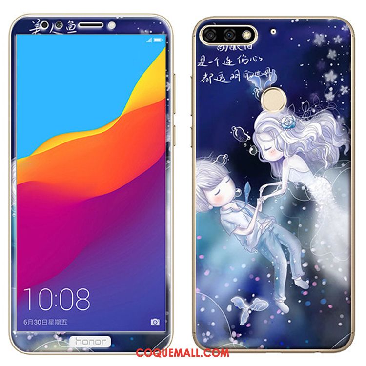 Étui Huawei Y7 2018 Tempérer Dessin Animé Téléphone Portable, Coque Huawei Y7 2018 Membrane Rose