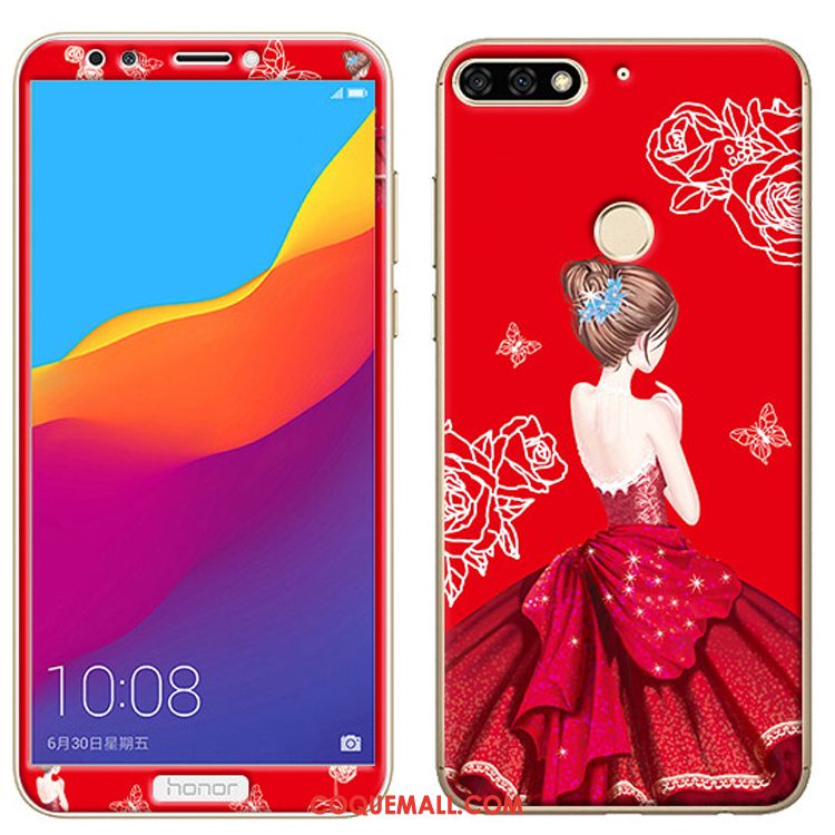 Étui Huawei Y7 2018 Tempérer Dessin Animé Téléphone Portable, Coque Huawei Y7 2018 Membrane Rose