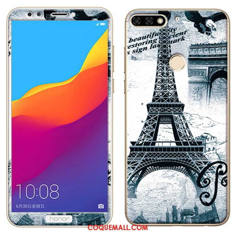 Étui Huawei Y7 2018 Tempérer Dessin Animé Téléphone Portable, Coque Huawei Y7 2018 Membrane Rose