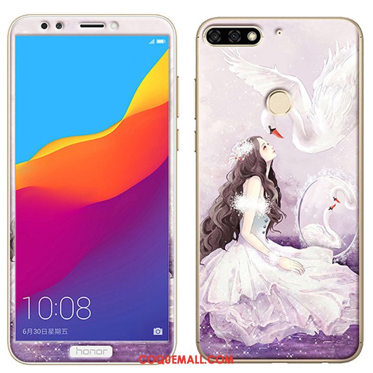 Étui Huawei Y7 2018 Tempérer Dessin Animé Téléphone Portable, Coque Huawei Y7 2018 Membrane Rose