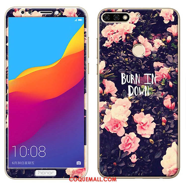 Étui Huawei Y7 2018 Tempérer Dessin Animé Téléphone Portable, Coque Huawei Y7 2018 Membrane Rose