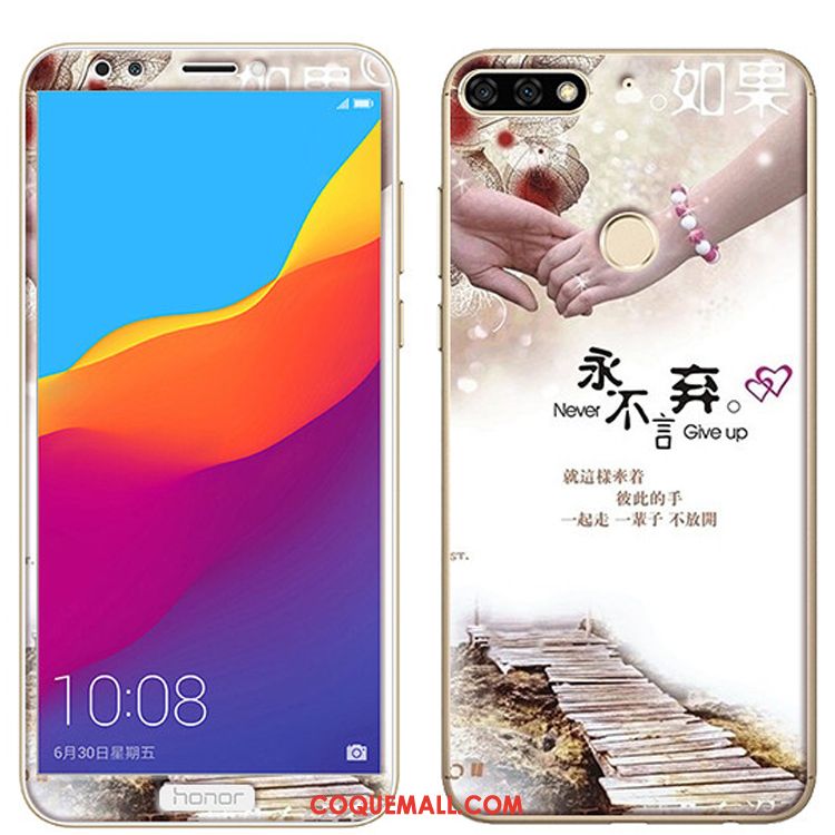 Étui Huawei Y7 2018 Tempérer Dessin Animé Téléphone Portable, Coque Huawei Y7 2018 Membrane Rose