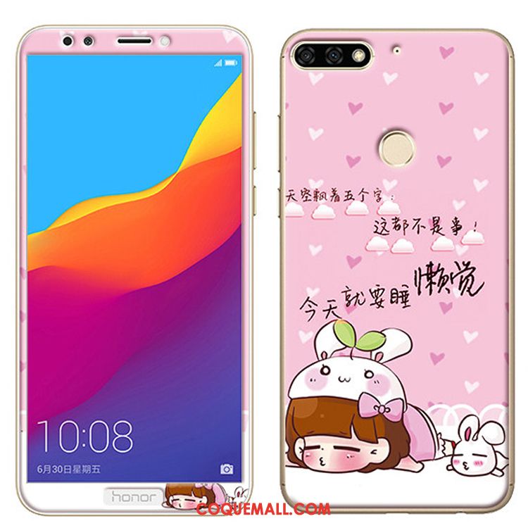 Étui Huawei Y7 2018 Tempérer Dessin Animé Téléphone Portable, Coque Huawei Y7 2018 Membrane Rose