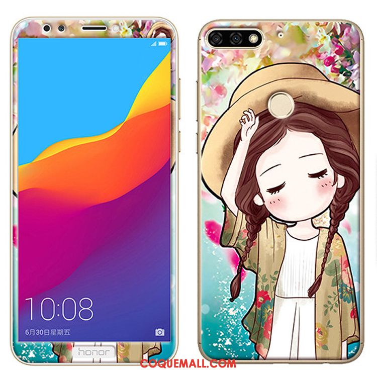 Étui Huawei Y7 2018 Tempérer Dessin Animé Téléphone Portable, Coque Huawei Y7 2018 Membrane Rose