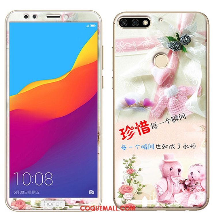 Étui Huawei Y7 2018 Tempérer Dessin Animé Téléphone Portable, Coque Huawei Y7 2018 Membrane Rose