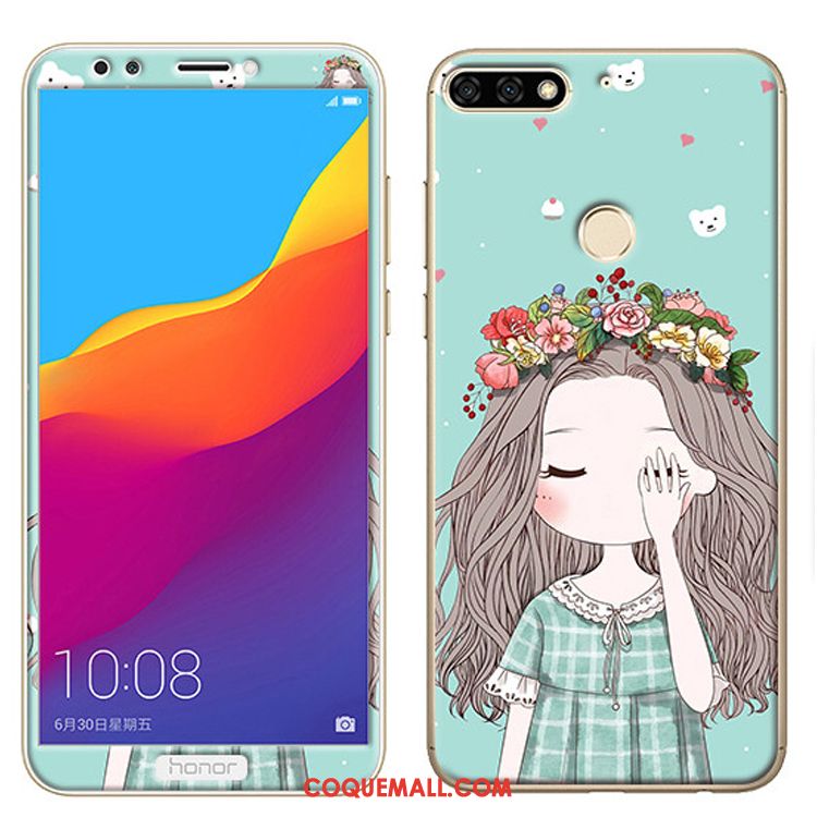 Étui Huawei Y7 2018 Tempérer Dessin Animé Téléphone Portable, Coque Huawei Y7 2018 Membrane Rose