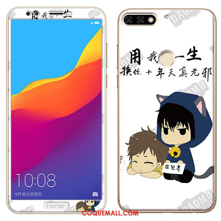 Étui Huawei Y7 2018 Tempérer Dessin Animé Téléphone Portable, Coque Huawei Y7 2018 Membrane Rose