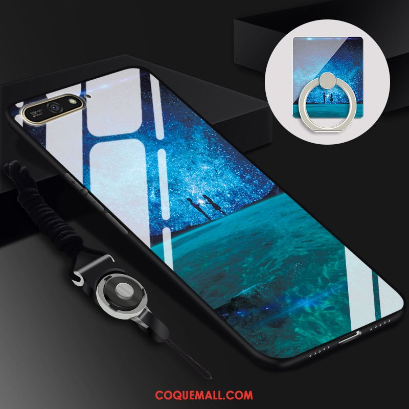 Étui Huawei Y7 2018 Tendance Haute Verre, Coque Huawei Y7 2018 Protection Bleu Marin