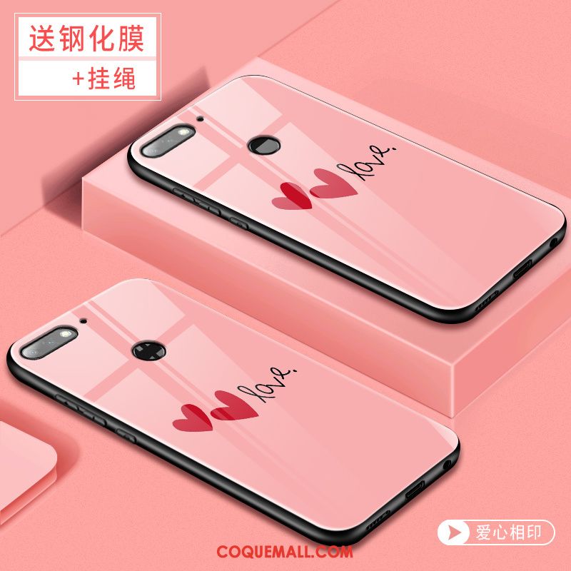 Étui Huawei Y7 2018 Tendance Membrane Téléphone Portable, Coque Huawei Y7 2018 Tempérer Rose