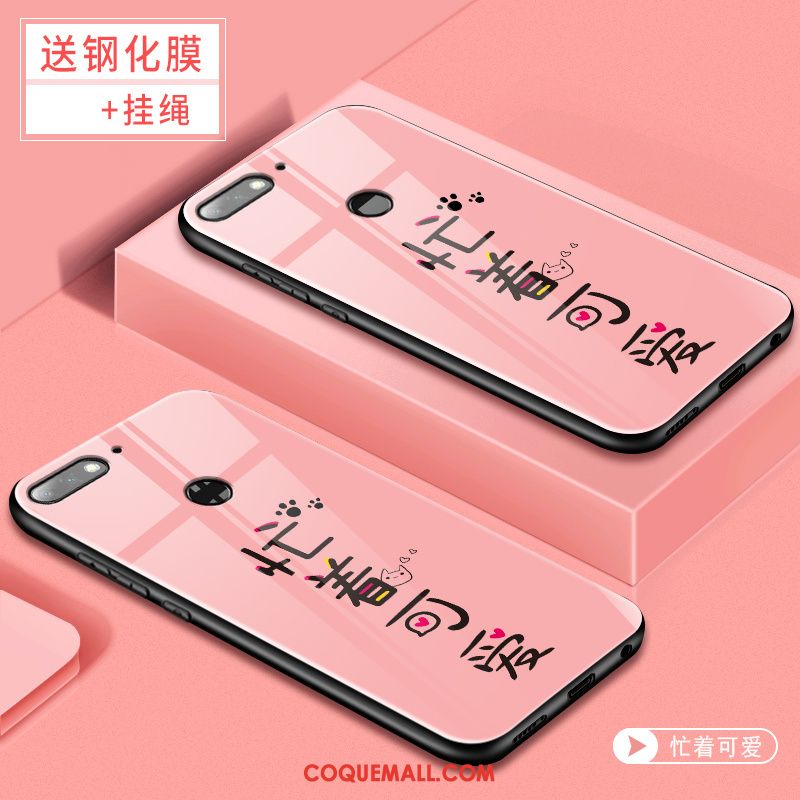 Étui Huawei Y7 2018 Tendance Membrane Téléphone Portable, Coque Huawei Y7 2018 Tempérer Rose