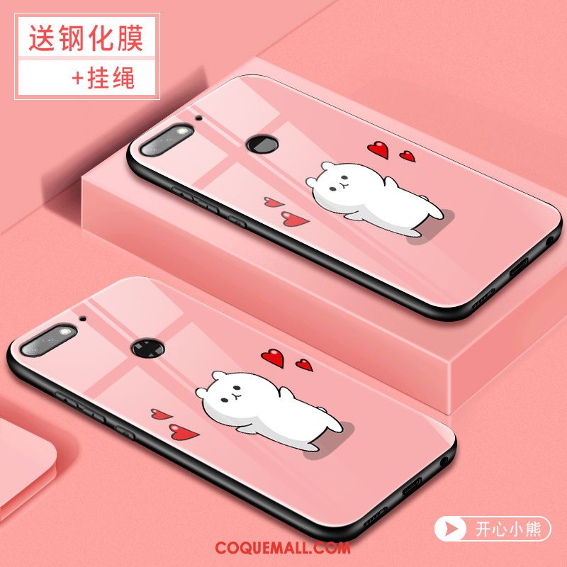 Étui Huawei Y7 2018 Tendance Membrane Téléphone Portable, Coque Huawei Y7 2018 Tempérer Rose