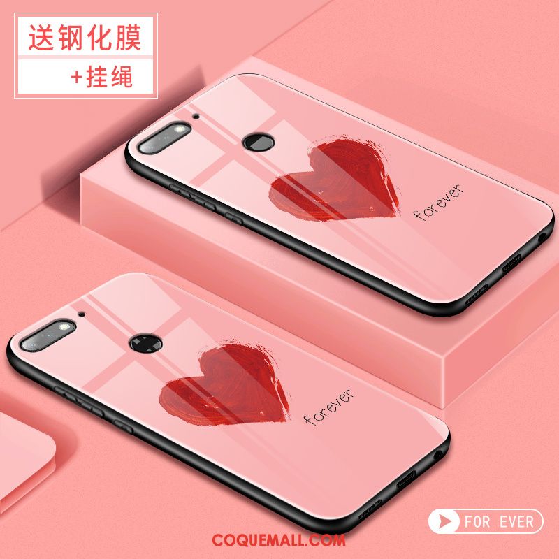 Étui Huawei Y7 2018 Tendance Membrane Téléphone Portable, Coque Huawei Y7 2018 Tempérer Rose