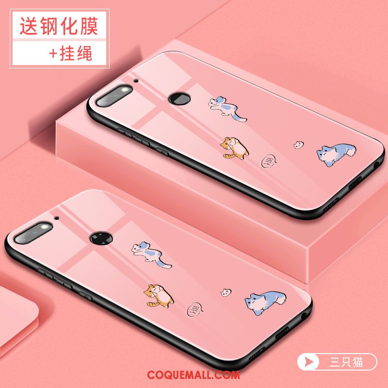 Étui Huawei Y7 2018 Tendance Membrane Téléphone Portable, Coque Huawei Y7 2018 Tempérer Rose