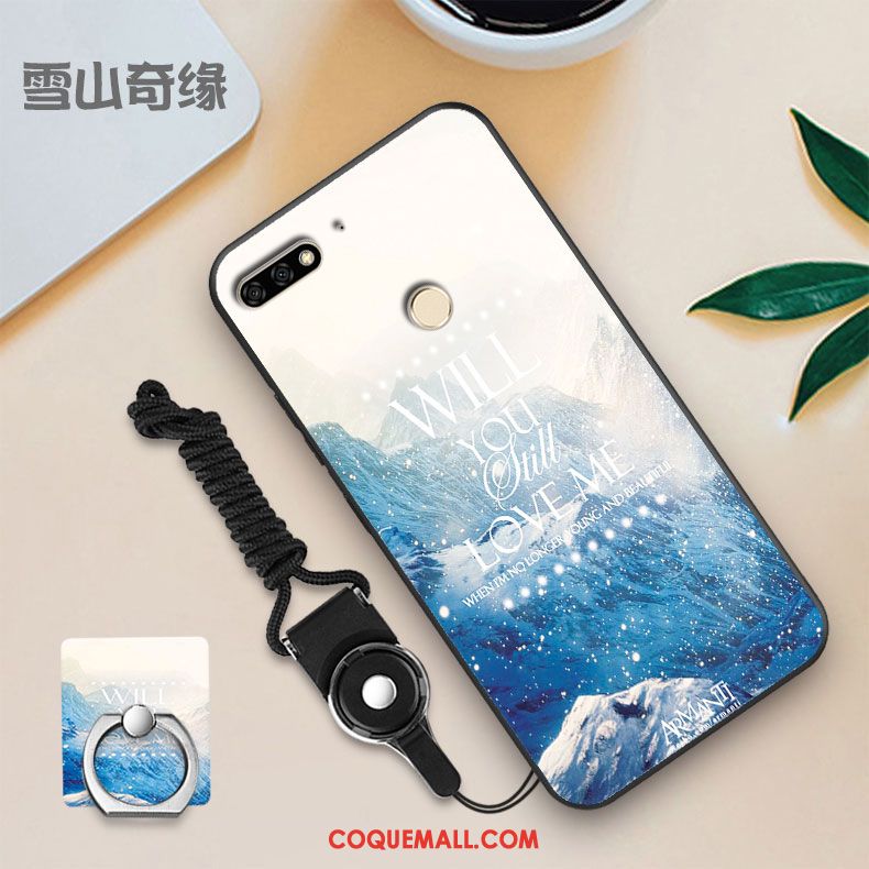 Étui Huawei Y7 2018 Téléphone Portable Noir Fluide Doux, Coque Huawei Y7 2018 Personnalité Bleu Marin