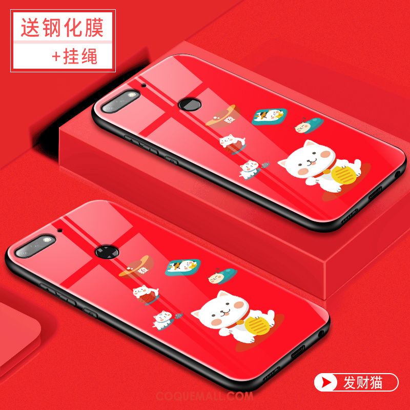 Étui Huawei Y7 2018 Verre Trempé Rose Tendance, Coque Huawei Y7 2018 Membrane Tempérer