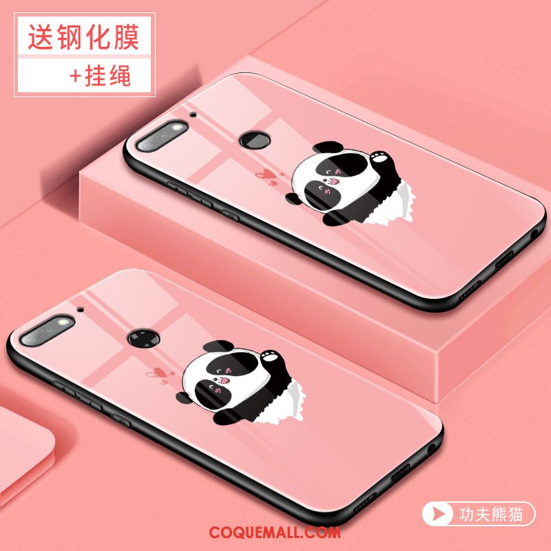 Étui Huawei Y7 2018 Verre Trempé Rose Tendance, Coque Huawei Y7 2018 Membrane Tempérer