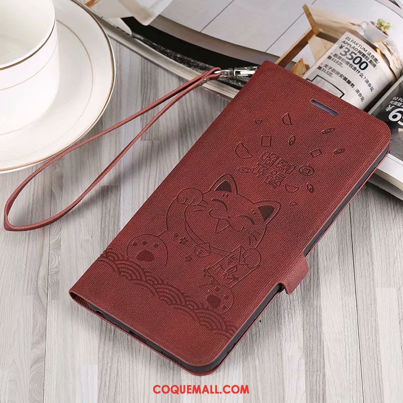 Étui Huawei Y7 2018 Vintage Personnalité Étui En Cuir, Coque Huawei Y7 2018 Tendance Créatif Braun