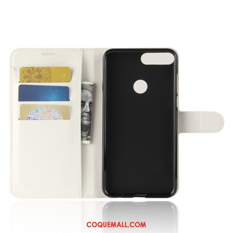 Étui Huawei Y7 2018 Étui En Cuir Noir Protection, Coque Huawei Y7 2018 Téléphone Portable Portefeuille