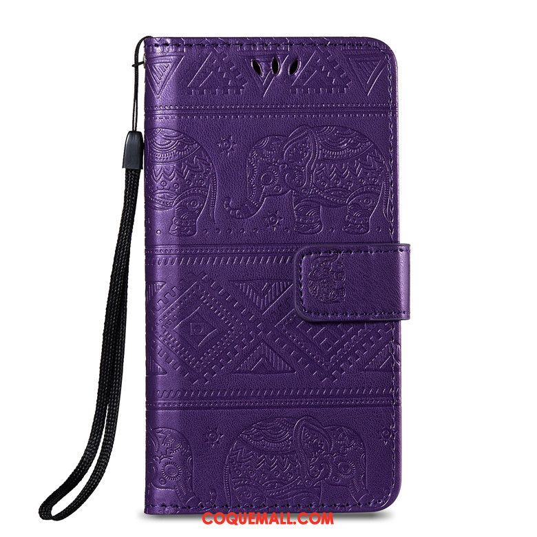 Étui Huawei Y7 2019 Violet Incassable Protection, Coque Huawei Y7 2019 Téléphone Portable En Cuir