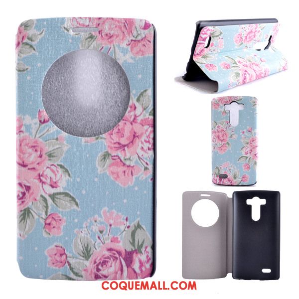 Étui Lg G4 Support Téléphone Portable Bleu, Coque Lg G4 Floral Étui En Cuir