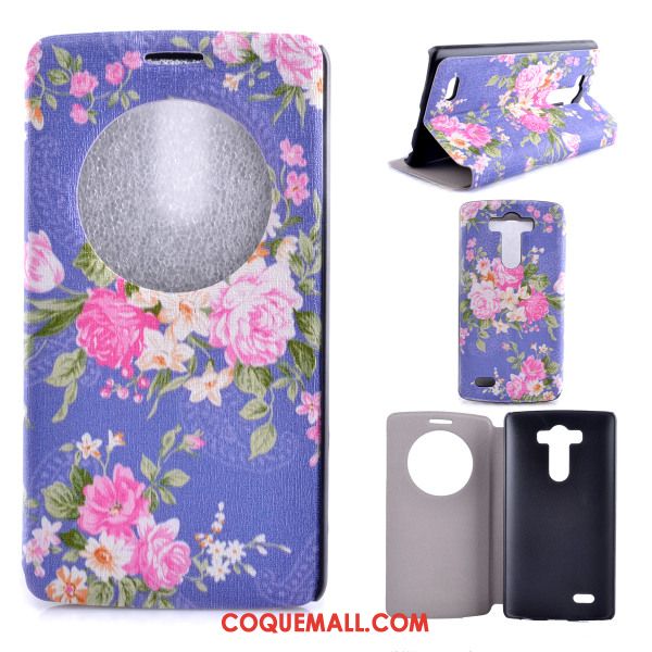 Étui Lg G4 Support Téléphone Portable Bleu, Coque Lg G4 Floral Étui En Cuir