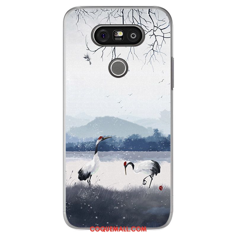Étui Lg G5 Téléphone Portable Vert Fluide Doux, Coque Lg G5 Style Chinois Blanc