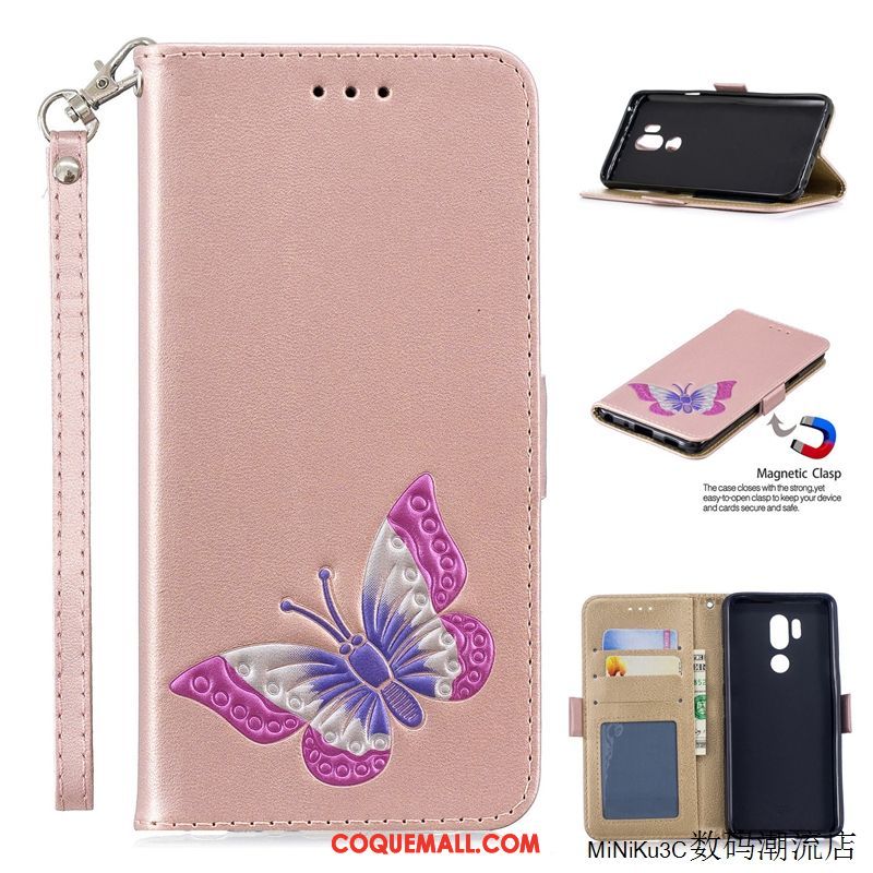 Étui Lg G7 Thinq Tout Compris Étui En Cuir Papillon, Coque Lg G7 Thinq Tendance Légère