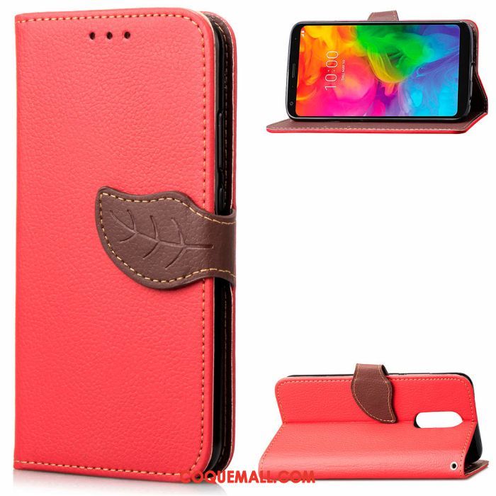 Étui Lg Q7 Rouge Carte Ornements Suspendus, Coque Lg Q7 Feuille Incassable