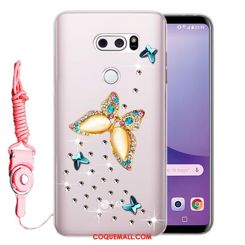 Étui Lg V30 Incassable Fluide Doux Strass, Coque Lg V30 Téléphone Portable Or