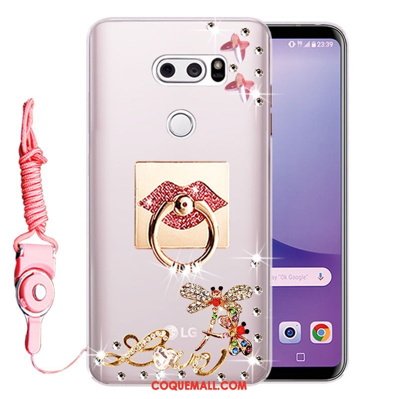 Étui Lg V30 Incassable Fluide Doux Strass, Coque Lg V30 Téléphone Portable Or