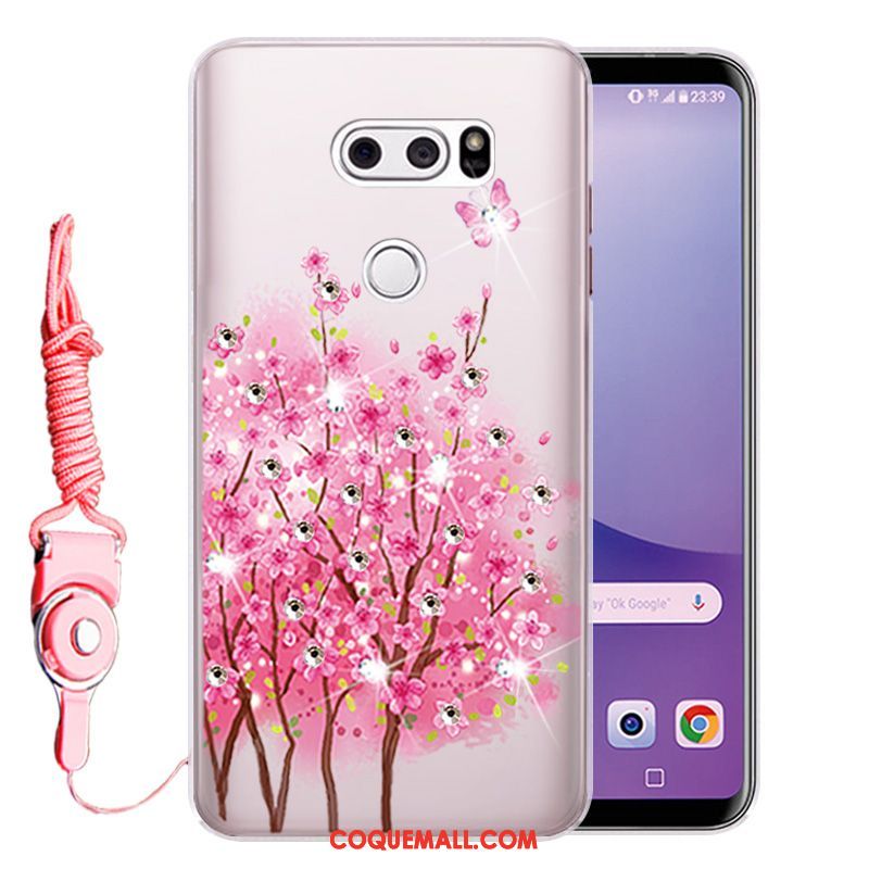 Étui Lg V30 Incassable Fluide Doux Strass, Coque Lg V30 Téléphone Portable Or