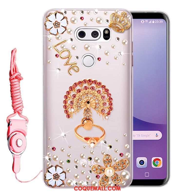 Étui Lg V30 Incassable Fluide Doux Strass, Coque Lg V30 Téléphone Portable Or