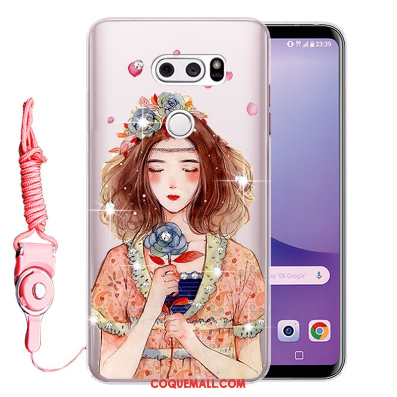 Étui Lg V30 Incassable Fluide Doux Strass, Coque Lg V30 Téléphone Portable Or