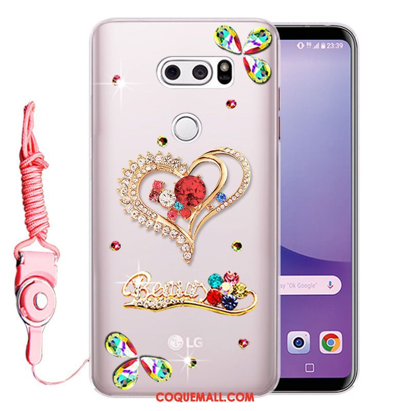 Étui Lg V30 Incassable Fluide Doux Strass, Coque Lg V30 Téléphone Portable Or