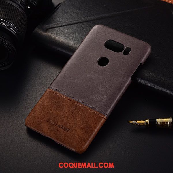 Étui Lg V30 Noir Très Mince Tendance, Coque Lg V30 Téléphone Portable Cuir Véritable