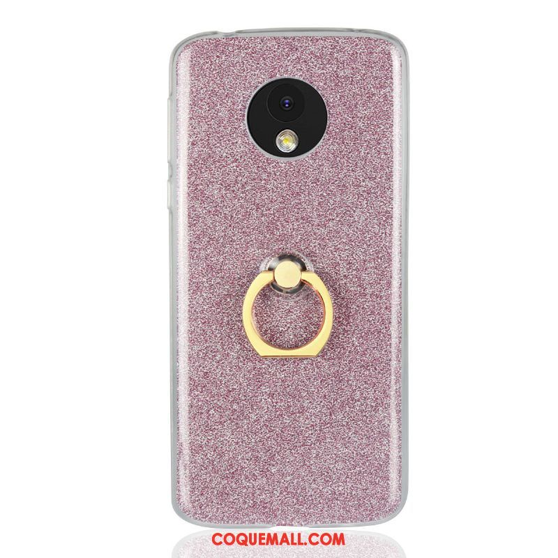 Étui Moto E5 Bleu Téléphone Portable Incassable, Coque Moto E5 Rose Anneau