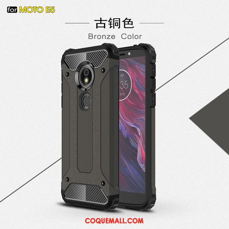 Étui Moto E5 Gris Tout Compris Téléphone Portable, Coque Moto E5 Argent Incassable