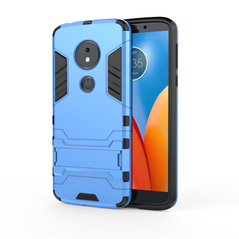 Étui Moto E5 Protection Armure Support, Coque Moto E5 Téléphone Portable Bleu