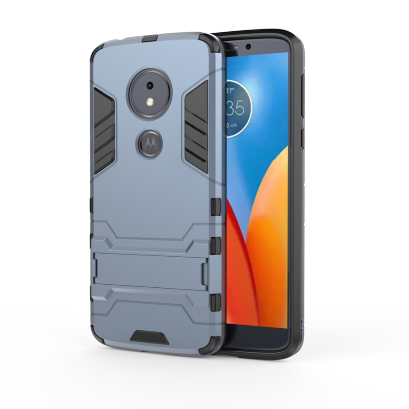 Étui Moto E5 Protection Armure Support, Coque Moto E5 Téléphone Portable Bleu