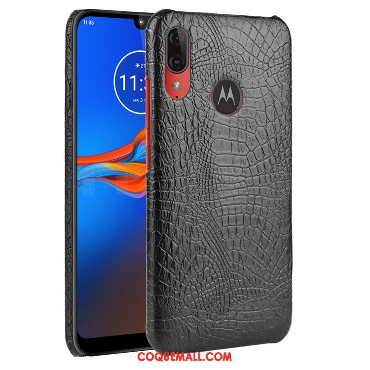 Étui Moto E6 Plus Modèle Fleurie Tendance Noir, Coque Moto E6 Plus Protection Crocodile