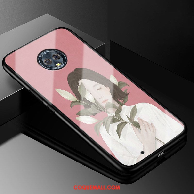 Étui Moto G6 Bleu Protection Dessin Animé, Coque Moto G6 Fluide Doux Rose