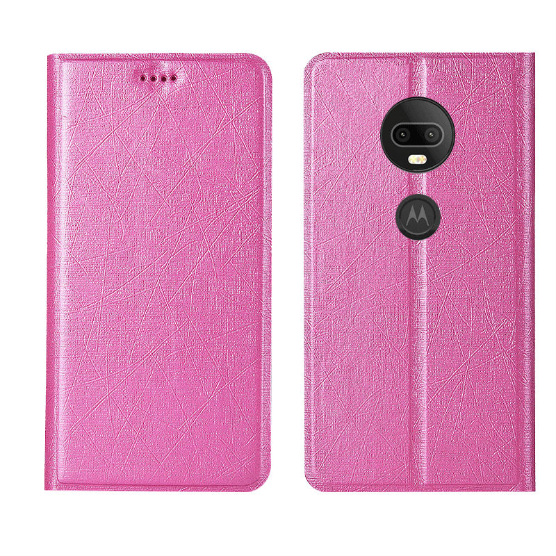 Étui Moto G7 Clamshell Protection Rose, Coque Moto G7 Téléphone Portable Soie