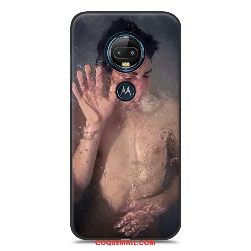 Étui Moto G7 Dessin Animé Délavé En Daim Silicone, Coque Moto G7 Noir Jaune