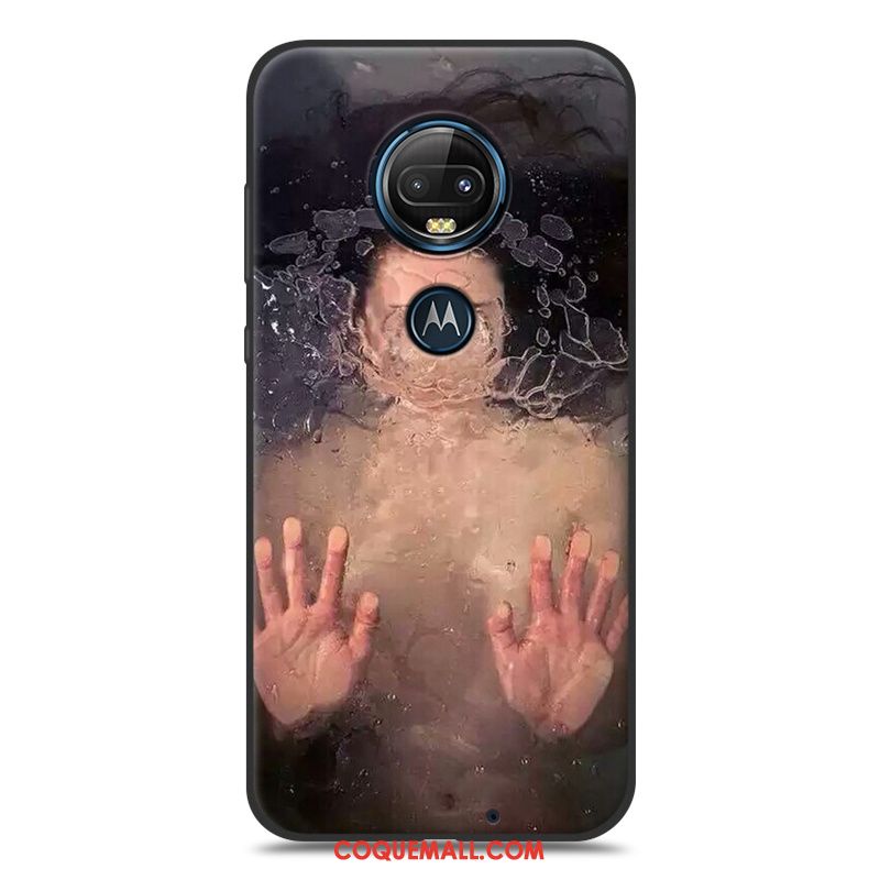 Étui Moto G7 Dessin Animé Délavé En Daim Silicone, Coque Moto G7 Noir Jaune