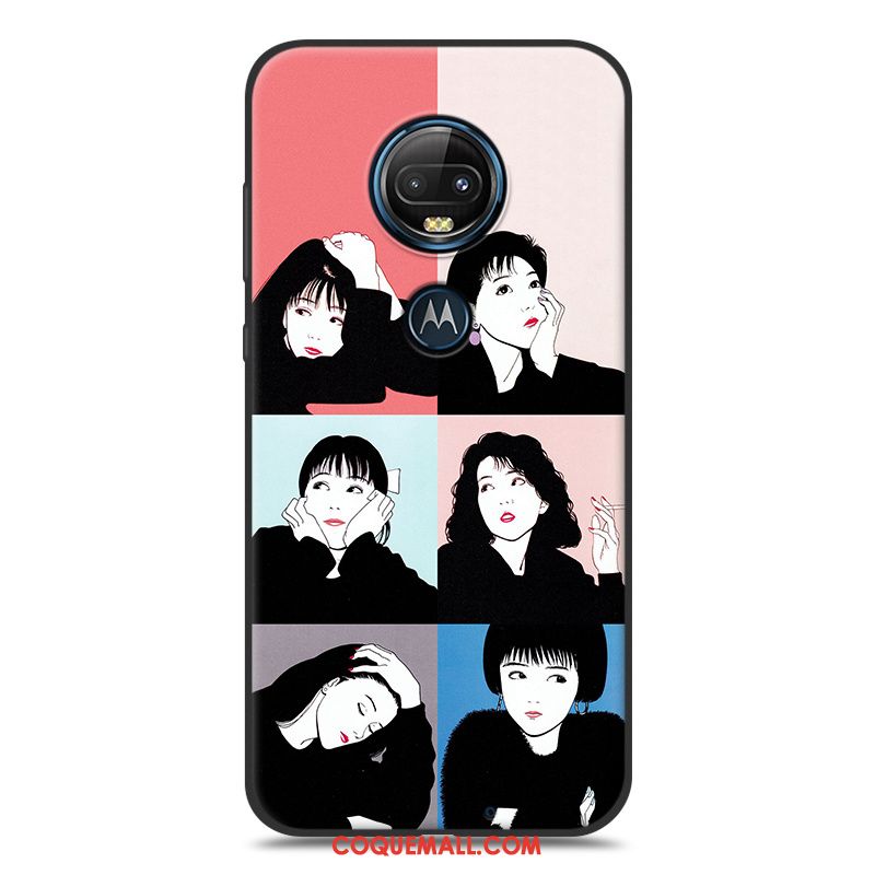 Étui Moto G7 Dessin Animé Délavé En Daim Silicone, Coque Moto G7 Noir Jaune