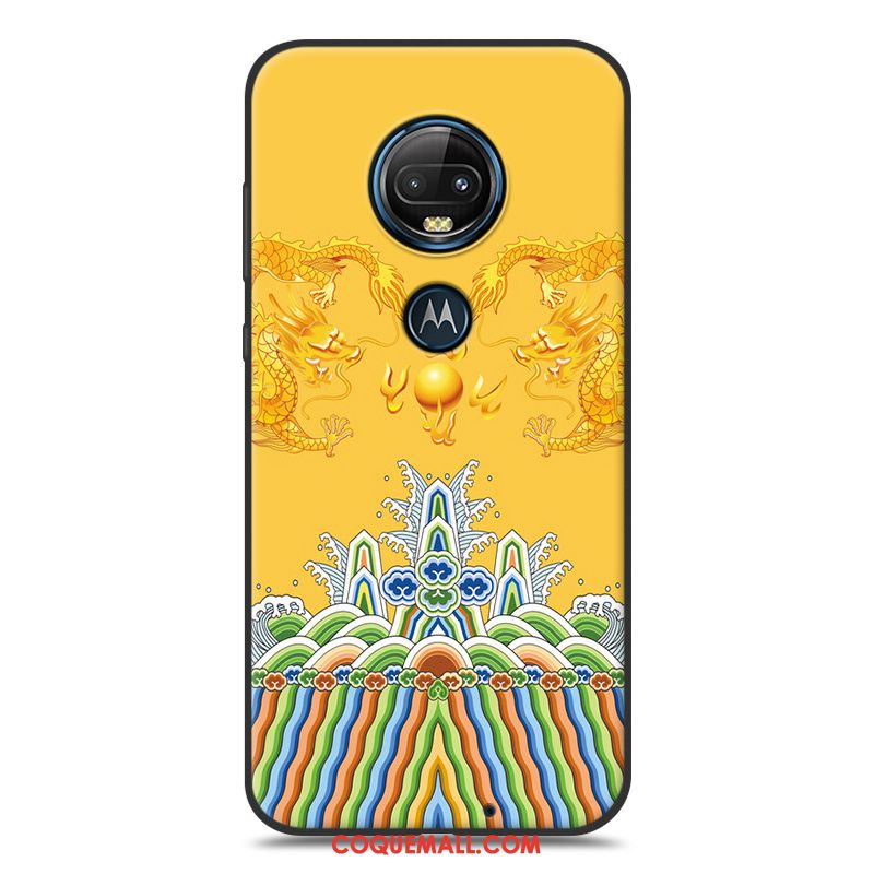 Étui Moto G7 Dessin Animé Délavé En Daim Silicone, Coque Moto G7 Noir Jaune