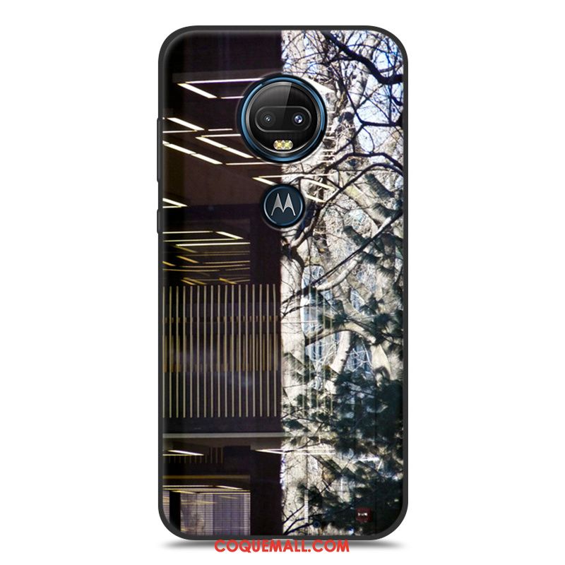 Étui Moto G7 Délavé En Daim Silicone Téléphone Portable, Coque Moto G7 Fluide Doux Noir